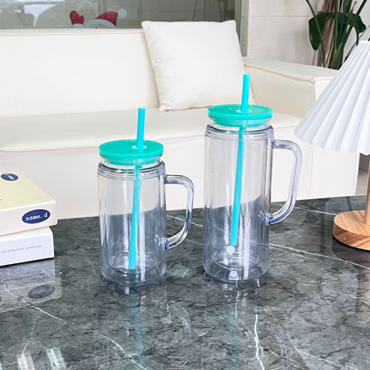 12oz 16oz Muti Color Double Wall Snow Globe Plastic Cup Tumbler with Handle Pre Drilled Hole and Plug-CNLCA