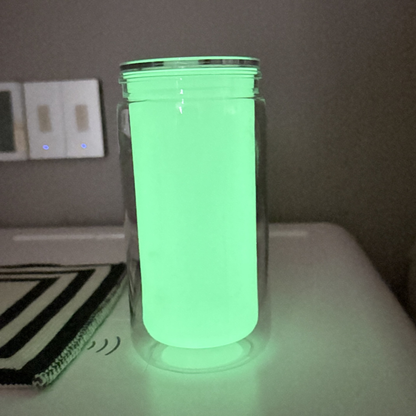 12oz Glow In the Dark Double Wall Snow Globe Plastic Cup Can-12oz Inner 16oz Outer Size-CNLCA