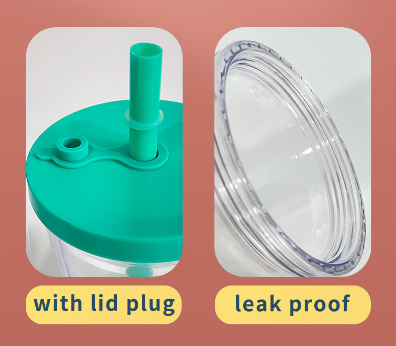 24oz Double Wall Snow Globe Boba Plastic Acrylic Tapered Cup Tumbler with Predrilled Hole-CNLCA