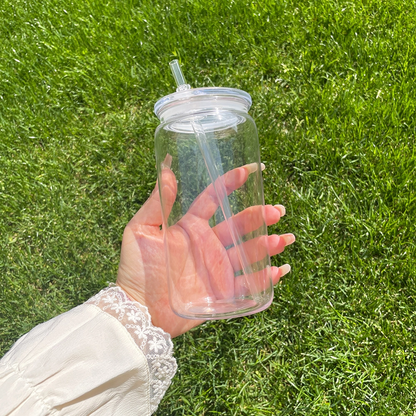 10Pack/25Pack 16oz Plastic Can Cup with Clear Plastic Lids for UV DTF Wraps Same Shape Size As Glass Can-CNLCA