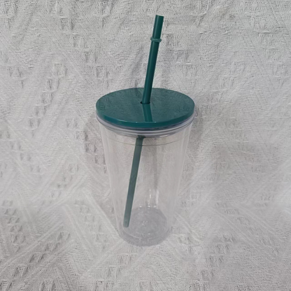 16oz Double Wall Snow Globe Tapered Plastic Cup Tumbler with Pre-drilled Hole and Plug Color Lid-CNLCA