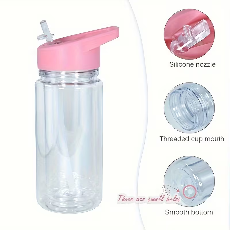 10oz Double Wall Blank Snow Globe Tumbler Kids Flip Straw Plastic Cup Water Bottle-CNLCA