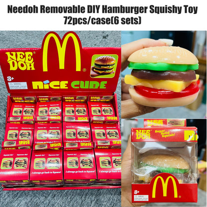 Needoh Style Removable DIY Food Yummy Burger Squish Realistic Tasty Cheeseburger Stress Relief Hamburger Squishy Toy Fidget Squeeze Ball for ADHD-CNLCA