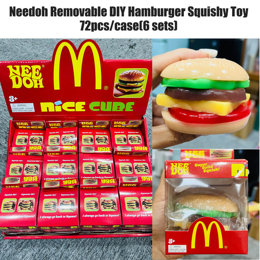 Needoh Style Removable DIY Food Yummy Burger Squish Realistic Tasty Cheeseburger Stress Relief Hamburger Squishy Toy Fidget Squeeze Ball for ADHD-CNLCA