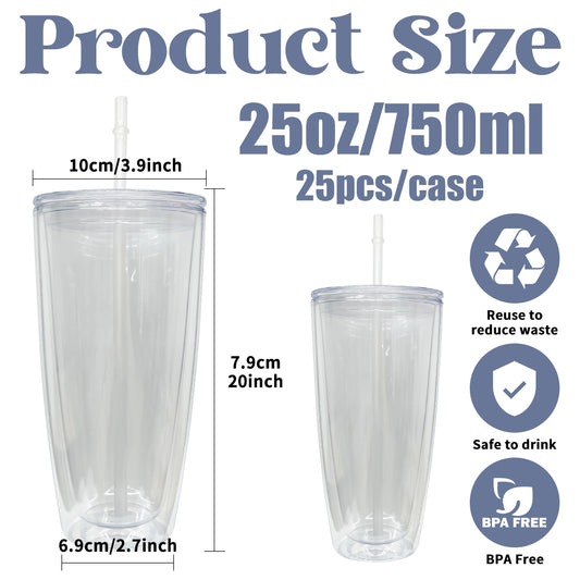 25oz Double Wall Snow Globe Plastic Tumbler With Straw No Pre-drilled Hole-CNLCA