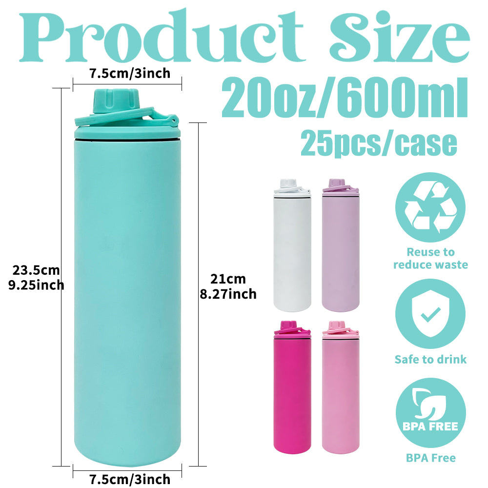 20oz Macaron Blank Sublimation Straight Tumbler Sport Water Bottle with Two Lids-CNLCA