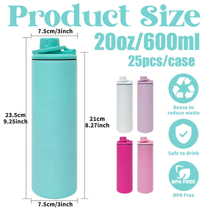 20oz Macaron Blank Sublimation Straight Tumbler Sport Water Bottle with Two Lids-CNLCA