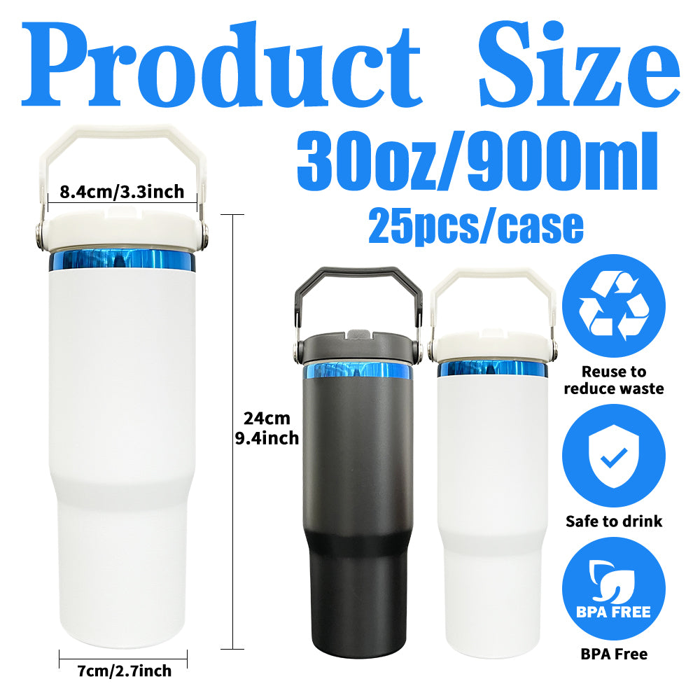 30oz Blue Plated Underneath Flip Straw Top Tumblers Water Bottle For Laser Engraving -CNLCA