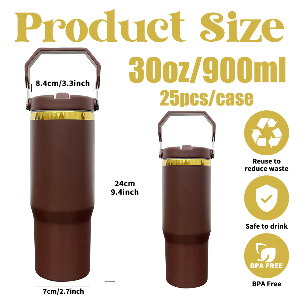 30oz Chocolate Gold Plated Underneath Flip Straw Tumbler Water Bottle For Laser Engraving-CNLCA