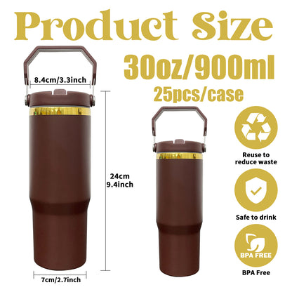 30oz Chocolate Gold Plated Underneath Flip Straw Tumbler Water Bottle For Laser Engraving-CNLCA