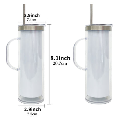 Pre Drilled Hole 20oz White Blank Sublimation Snow Globe DIY Glitter Stainless Steel Tumblers with Handle-CNLCA