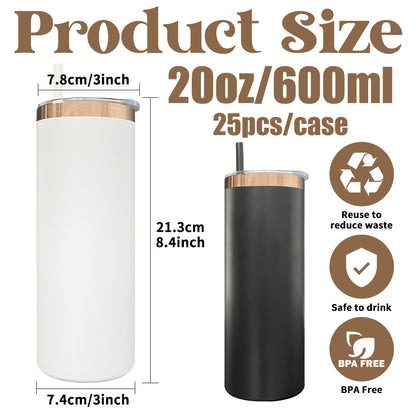 20oz Mirror Copper Underneath Powder Coated Stainless Steel Straight Skinny Tumblers For Laser Engraving-CNLCA