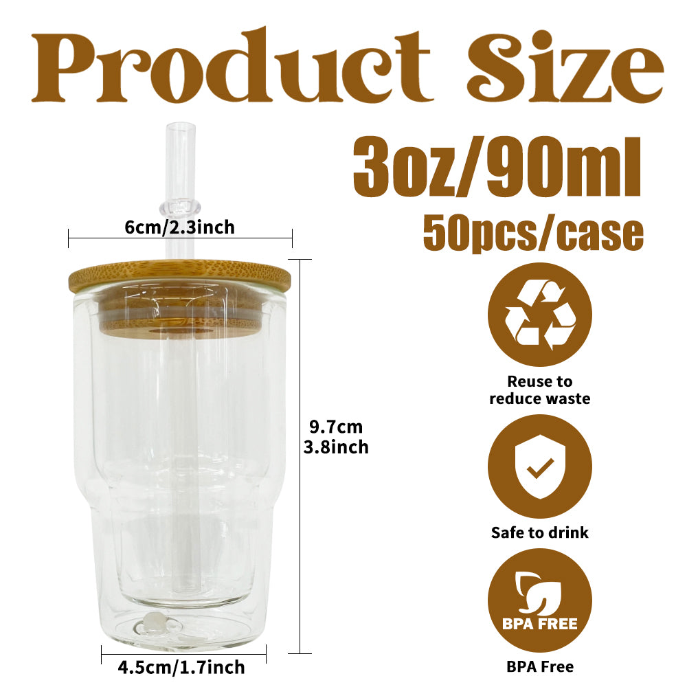 3oz Blank Sublimation Snow Globe Double Walled Mini Shot Glass Can With Lid And Straw-CNLCA