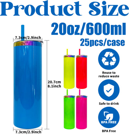 💚20oz Neon Color Rainbow Plated Underneath Straight Tumbler For Sublimation & Laser Engraving -CNLCA