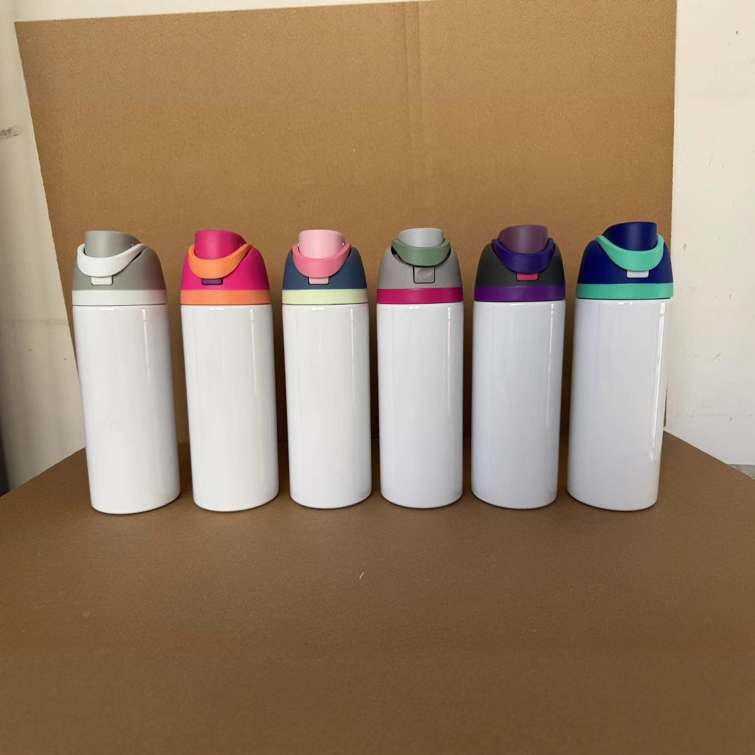 24oz White Sublimation Stainless Steel Sports Flip Straw Lid Owala Style Water Bottle-CNLCA
