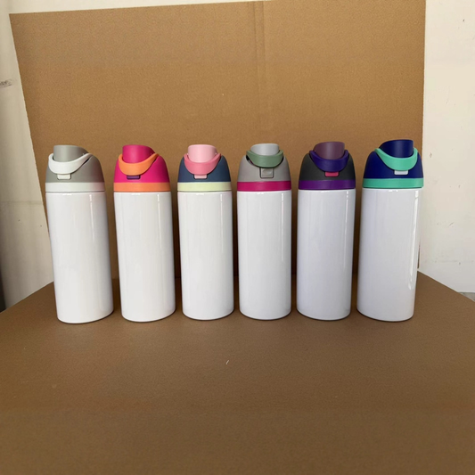24oz White Sublimation Stainless Steel Sports Flip Straw Lid Owala Style Water Bottle-CNLCA