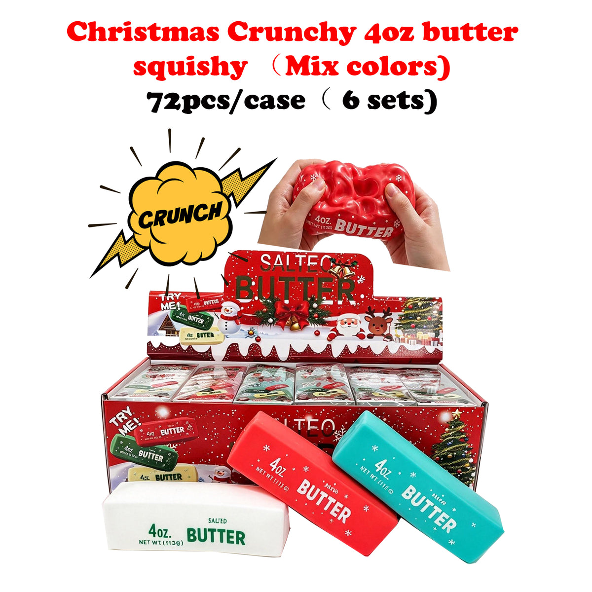 72Pack Christmas Crunchy 4oz Butter Squishy Block‑Filled Crinkle Sound Butter Bar Squishy ASMR Stress Relief Fidget Toys-CNLCA