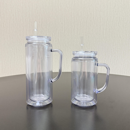12oz 16oz Double Wall Snow Globe Plastic Cup Tumbler with Handle Pre Drilled Hole and Plug-CNLCA