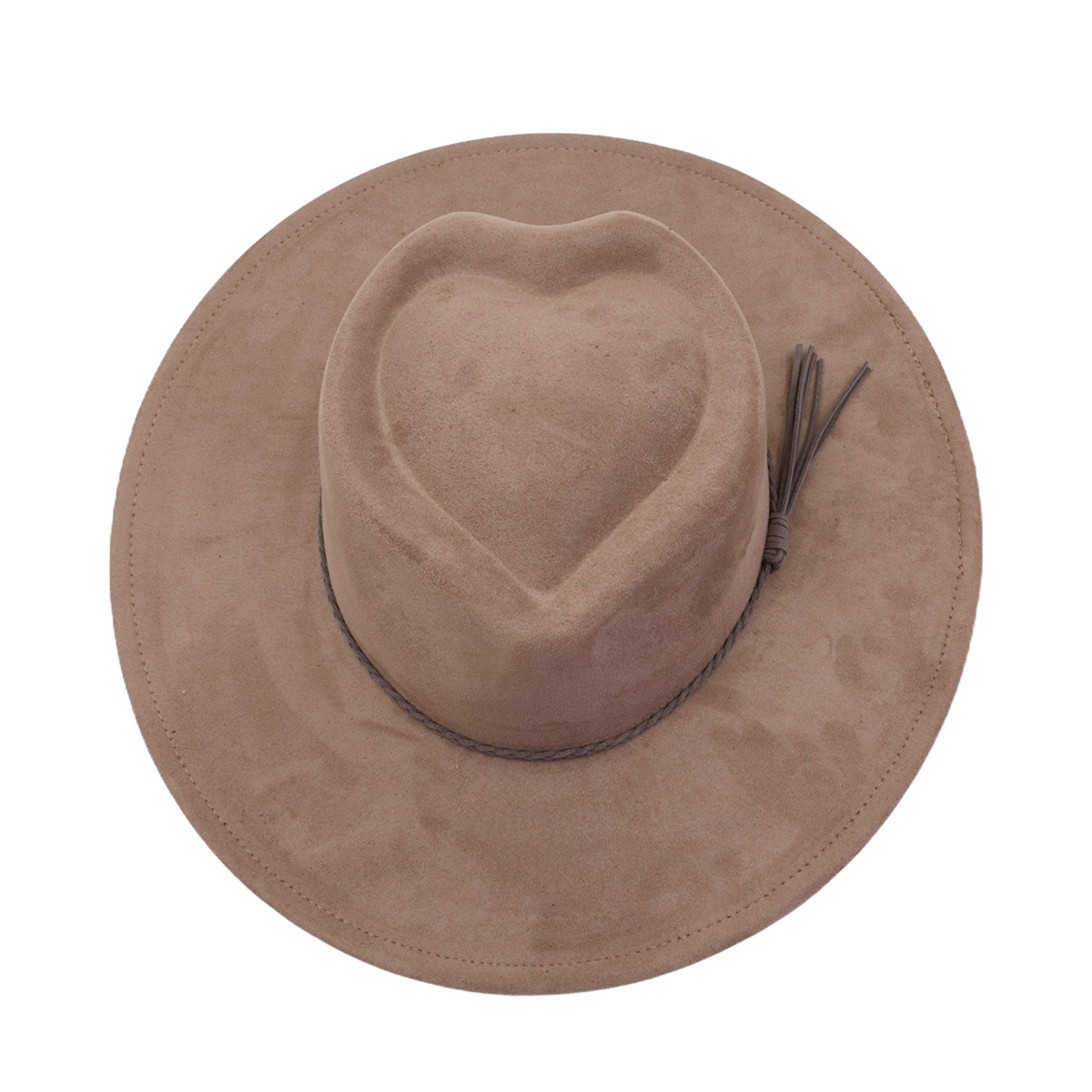 Men Women Gentleman's Cap Love-shaped Top Broad-Brimmed Bowler Jazz Hat Vegan Leather Fedora Hats with Tassel for Laser-CNLCA