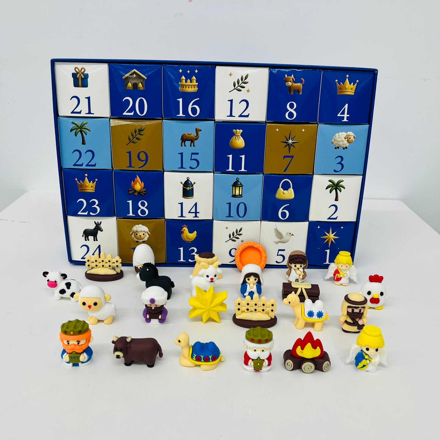 25Pack Nativity Advent Calendar 24 Days Christmas Countdown 3D Mini Nativity Scene Figures Blind Box Toy Home Desktop Ornament Xmas Surprise Gift for Kids-CNLCA