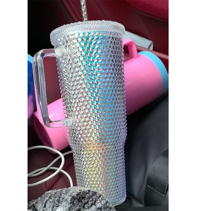 Large Capacity 40oz Diamond Studded Plastic Cup Tumbler with Handle-CNLCA