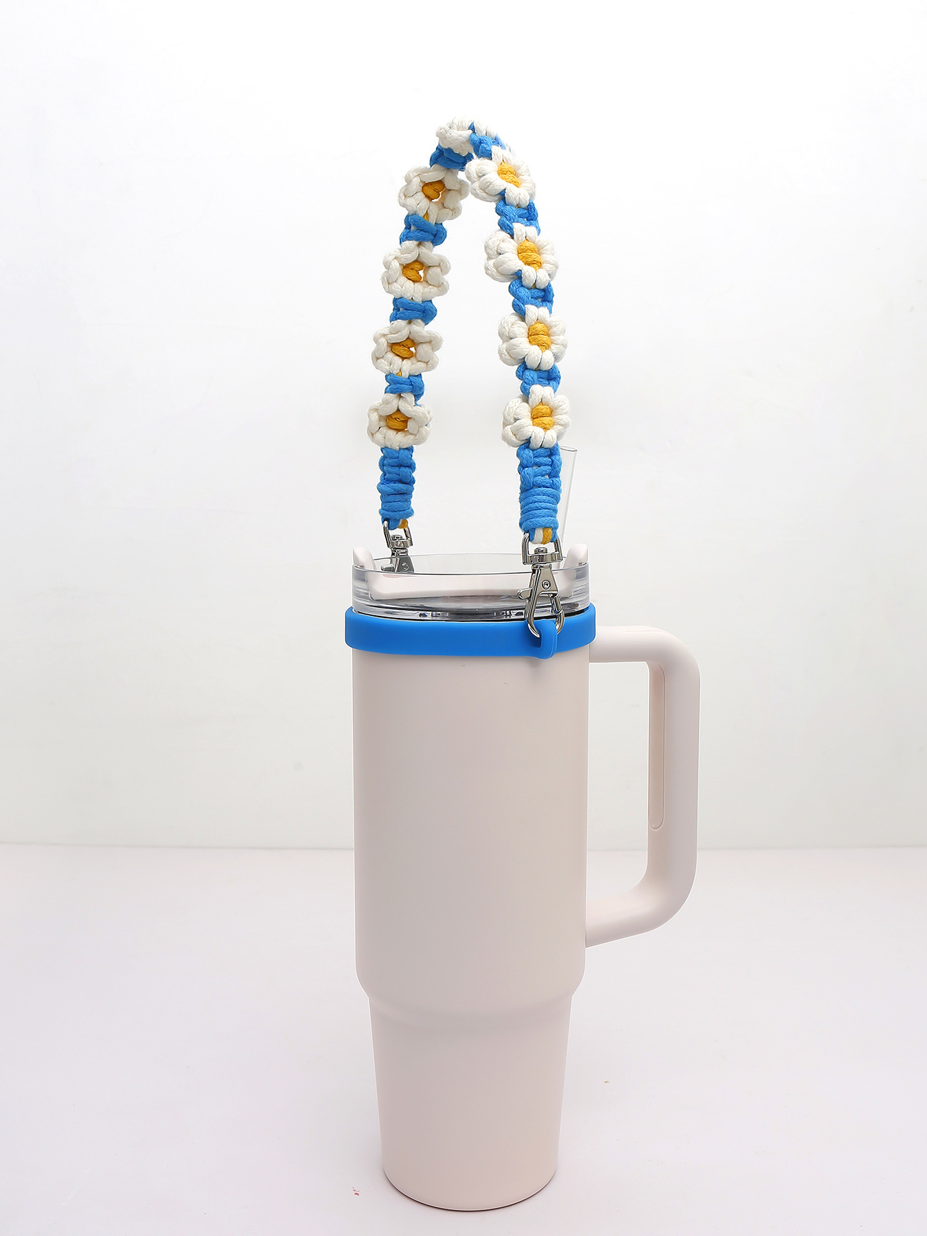 Hand-woven Daisy Flower Water Bottle Cup Handle Portable String Stanley Accessory Tumbler Carriers Strap-CNLCA