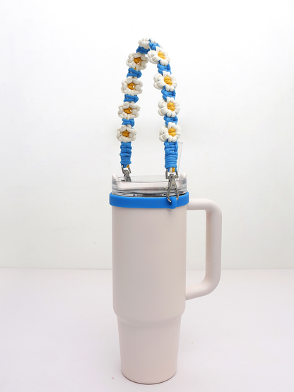 Hand-woven Daisy Flower Water Bottle Cup Handle Portable String Stanley Accessory Tumbler Carriers Strap-CNLCA