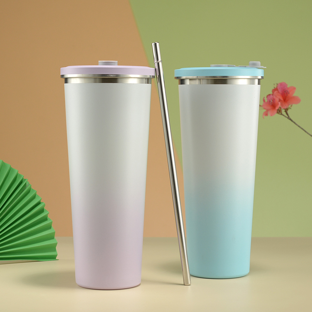 500ml-17oz 750-25oz Ombre Color Stainless Steel Straw Coffee Tumbler Cup for Laser Engrave-CNLCA