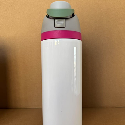 24oz White Sublimation Stainless Steel Sports Flip Straw Lid Owala Style Water Bottle-CNLCA