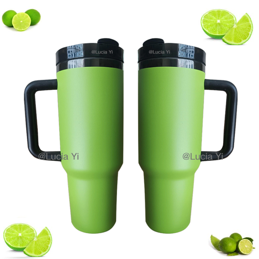 40oz Black Plated Underneath Bright Lime Green Color Powder Coated Tumblers for Laser Engrave-CNLCA