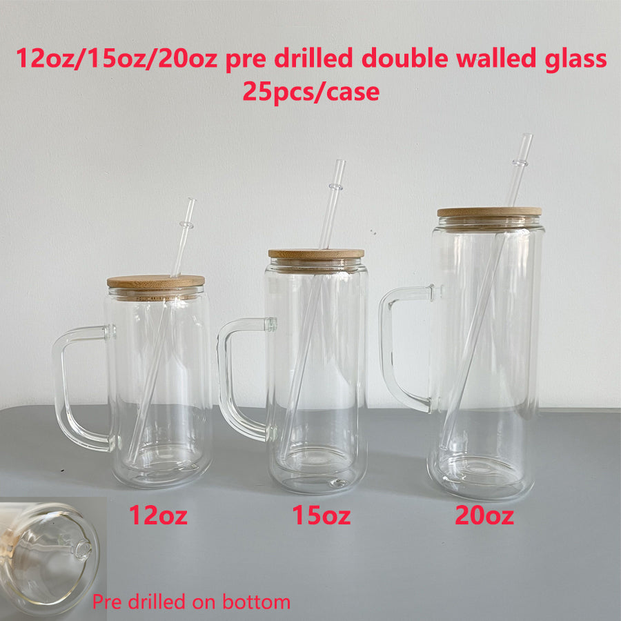 15oz Snow Globe Double Wall Glass Cans Mugs With Bamboo Lid - USLCA