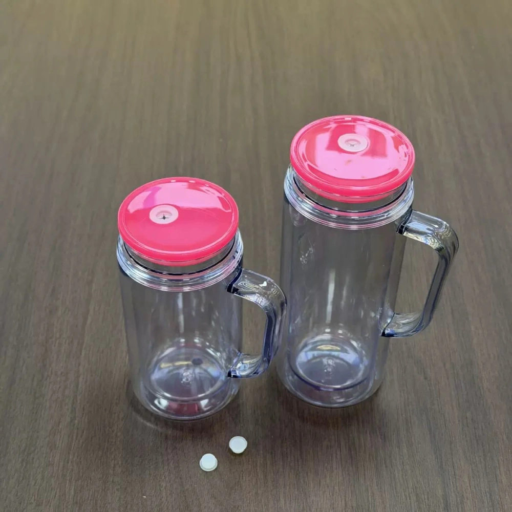 12oz Inner 16oz Outer Double Wall Snow Globe Plastic Acrylic Cup Tumbler with Handle Pre Drilled Hole and Plug-CNLCA