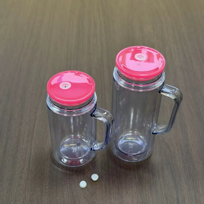 12oz Inner 16oz Outer Double Wall Snow Globe Plastic Acrylic Cup Tumbler with Handle Pre Drilled Hole and Plug-CNLCA