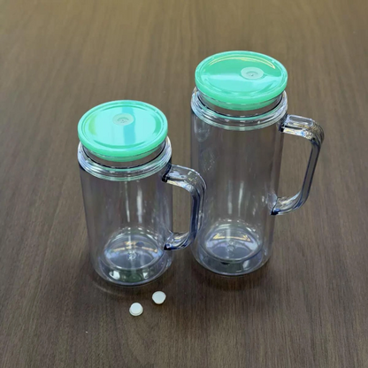 12oz Inner 16oz Outer Double Wall Snow Globe Plastic Acrylic Cup Tumbler with Handle Pre Drilled Hole and Plug-CNLCA