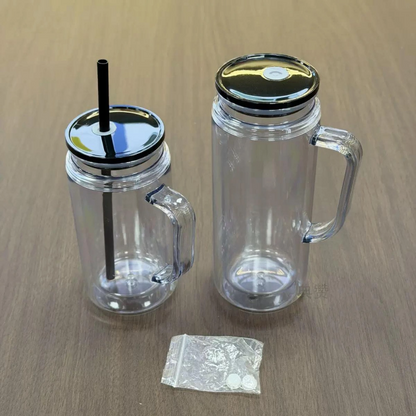 12oz Inner 16oz Outer Double Wall Snow Globe Plastic Acrylic Cup Tumbler with Handle Pre Drilled Hole and Plug-CNLCA