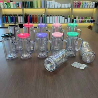 12oz 16oz Double Wall Snow Globe Plastic Cup Tumbler with Handle Pre Drilled Hole and Plug-CNLCA