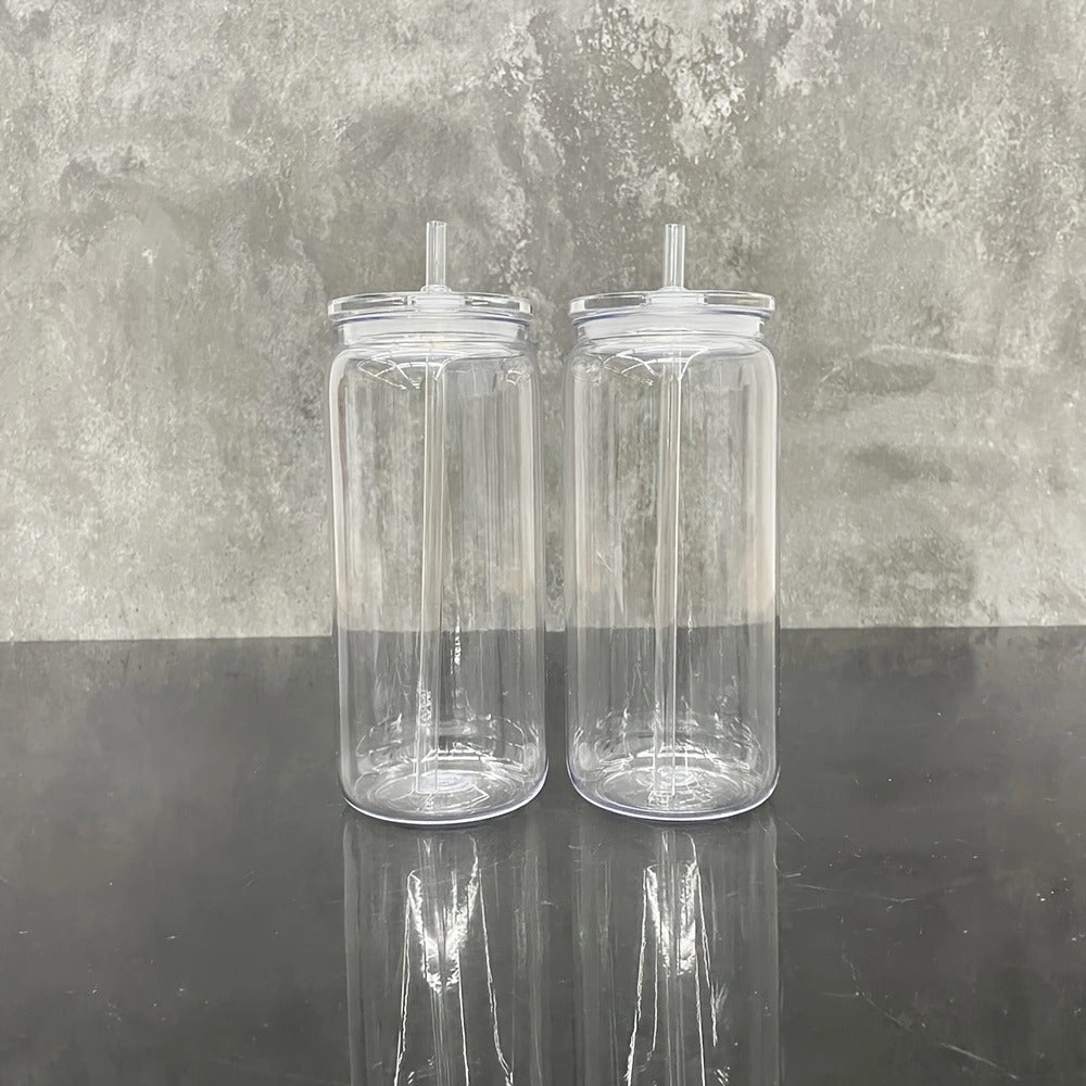 10Pack/25Pack 20oz Can Shaped Clear Transparent Plastic Can Cups With Lid With Straw For UV DTF Wrap-CNLCA