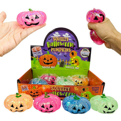 Halloween Glitter Sparkling Pumpkin Maltose Filled Squishy Toys Stress Relief Sensory Fidget Toy-CNLCA