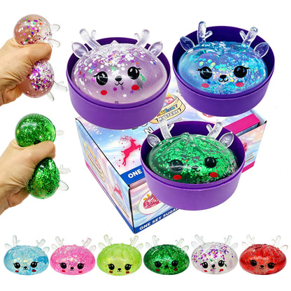 Xmas Glitter Christmas Reindeer Antler Bao Bun Dumpling Squishy Maltose Filled Slow Rising Fidget Stress Relief Toy-CNLCA