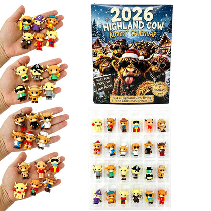 25Pack 2026 Highland Cow Christmas Advent Calendar 24 Days Countdown 3D Mini Figurines Blind Box Toy-CNLCA