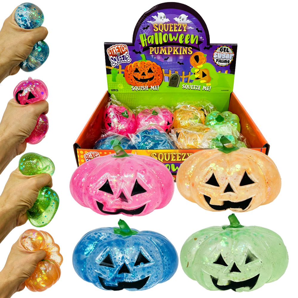 Halloween Glitter Sparkling Pumpkin Maltose Filled Squishy Toys Stress Relief Sensory Fidget Toy-CNLCA