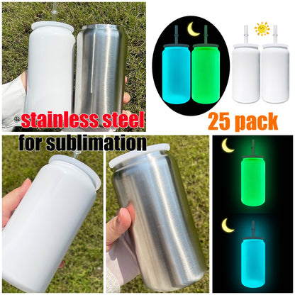 16oz Glow In The Dark Blank Sublimation Stainless Steel Metal Can Tumbler-CNLCA