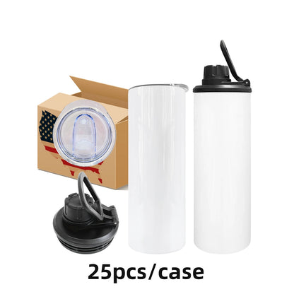 20oz Blank Sublimation White Straight Dual Lids Tumbler With Handle Lid And Slide Lid Sold By Case 25pcs-USLCA