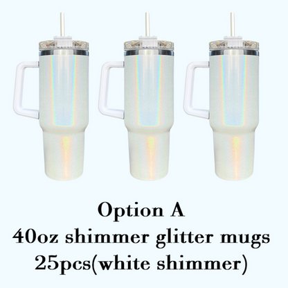 USA Warehouse H1.0 40oz Sublimation Blanks White Colorful Rainbow Shimmer Glitter Travel Mug Tumbler With Handle -40JBSCHQA-USLCA