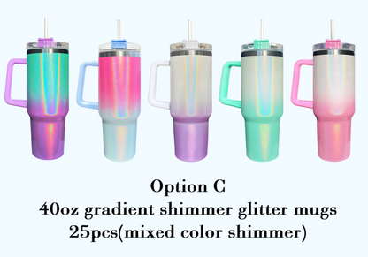 USA Warehouse H1.0 40oz Sublimation Blanks White Colorful Rainbow Shimmer Glitter Travel Mug Tumbler With Handle -40JBSCHQA-USLCA