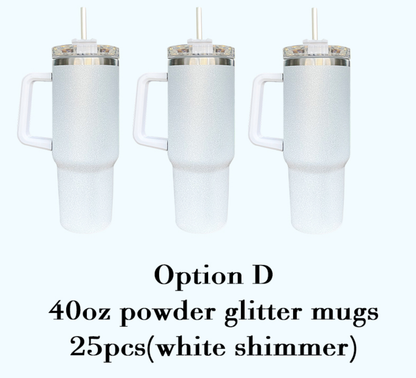 Ship from China 40oz Blank Sublimation Glittery Rough Powder Glitter Tumbler Mugs with Handle And Straw - GGblanks