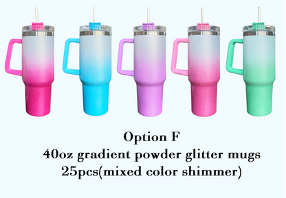 Ship from China 40oz Blank Sublimation Glittery Rough Powder Glitter Tumbler Mugs with Handle And Straw - GGblanks