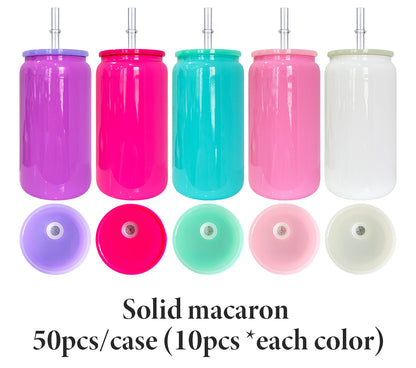 16oz Classic Solid Color 16oz Macaron Glass Can With PP Lids Beer Can -USLCA